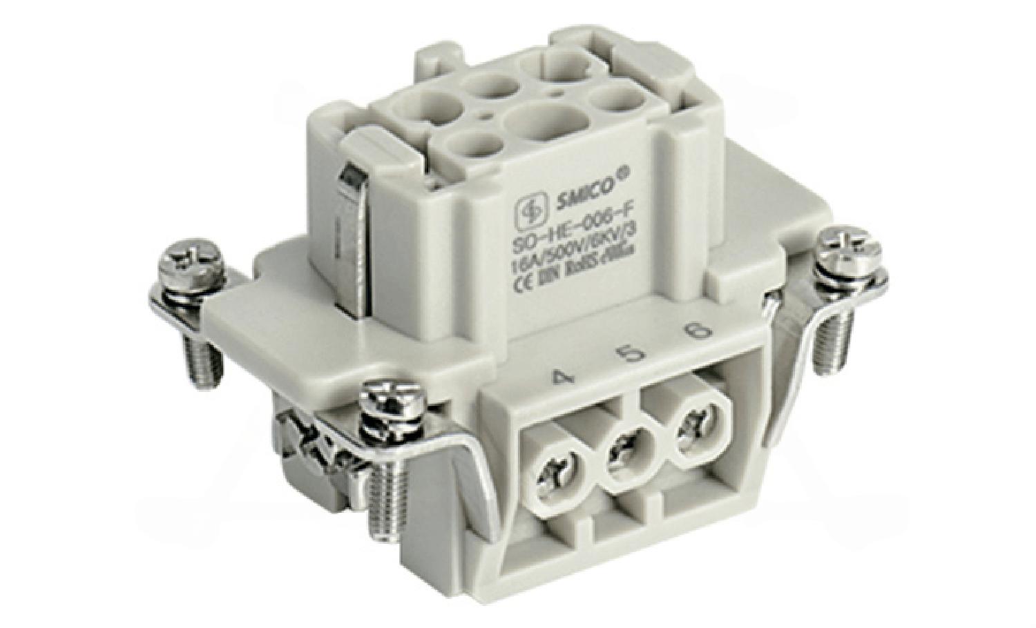 Вставка контактная, размер H6B, тип гнездо, 6P+PE, 16A, 500V, винтовой зажим