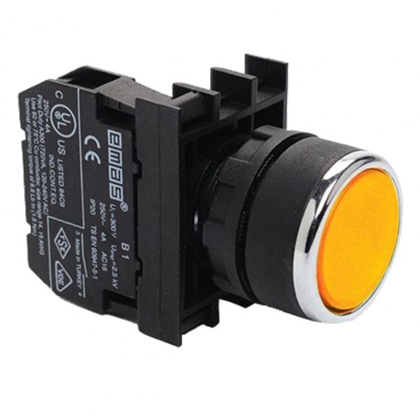 Кнопка (1НО), жёлтый цвет, серия B (250В AC, 4А), IP50 B100DS