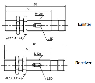 LANBAO PR12-TM10DPR-E2 оптический датчик M12 PNP NO+NC Sn=10м (T-тип) разъем М12 / приемник