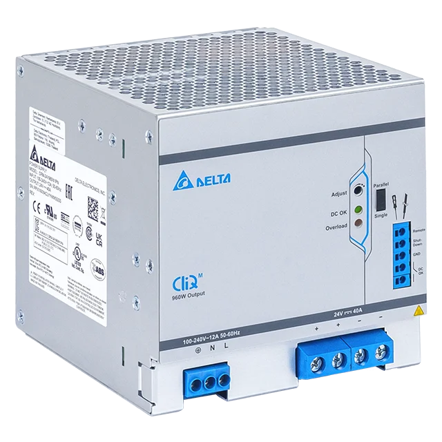 Блок питания импульсный CliQ M, 960W, 40А, 85_264VAC / 24VDC, DIN35, реле DC OK, винт.клеммы, ал.корпус