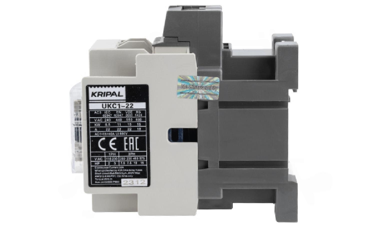 Контактор UKC1-25-11-230AC, 3P, 25A(AC-3), 40A(AC-1), 11kW(400VAC), Uк=230VAC, 1NO+1NC