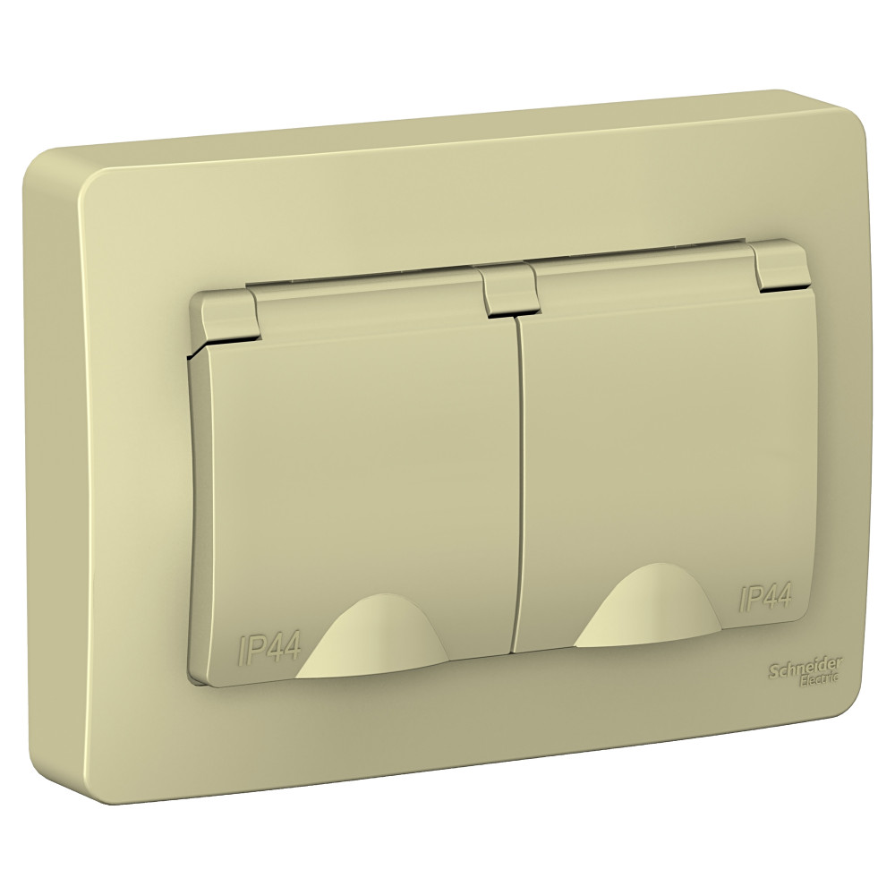 BLANCA С/У IP44 РОЗЕТКА двойная с заземлением со шторками, с крышками, 16А, 250В, БЕЖЕВЫЙ