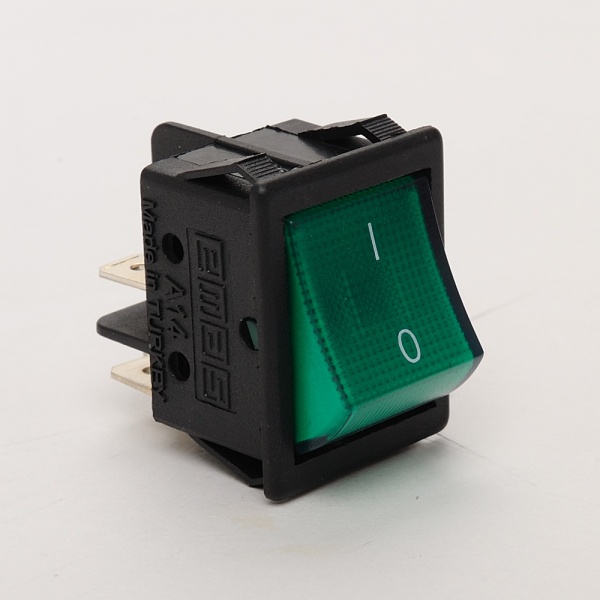 Выключатель клавишный 30*22мм с подсветкой (2НО), чёрный цвет корпуса, маркировка 0-1, подкл. клемма (250В AC, 16А), IP20 A14B1Y11