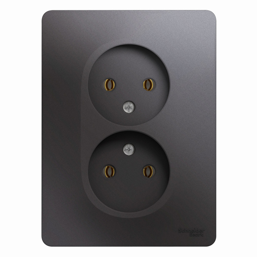 GLOSSA РОЗЕТКА двойная без заземления, 16А, в сборе, ГРАФИТ