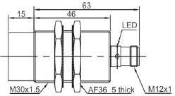 LANBAO LR30XBN22DNOY-E2 индуктивный датчик M30x63мм NPN NO Sn=22мм разъем M12