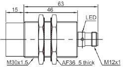 LANBAO LR30XBN22DNOY-E2 индуктивный датчик M30x63мм NPN NO Sn=22мм разъем M12