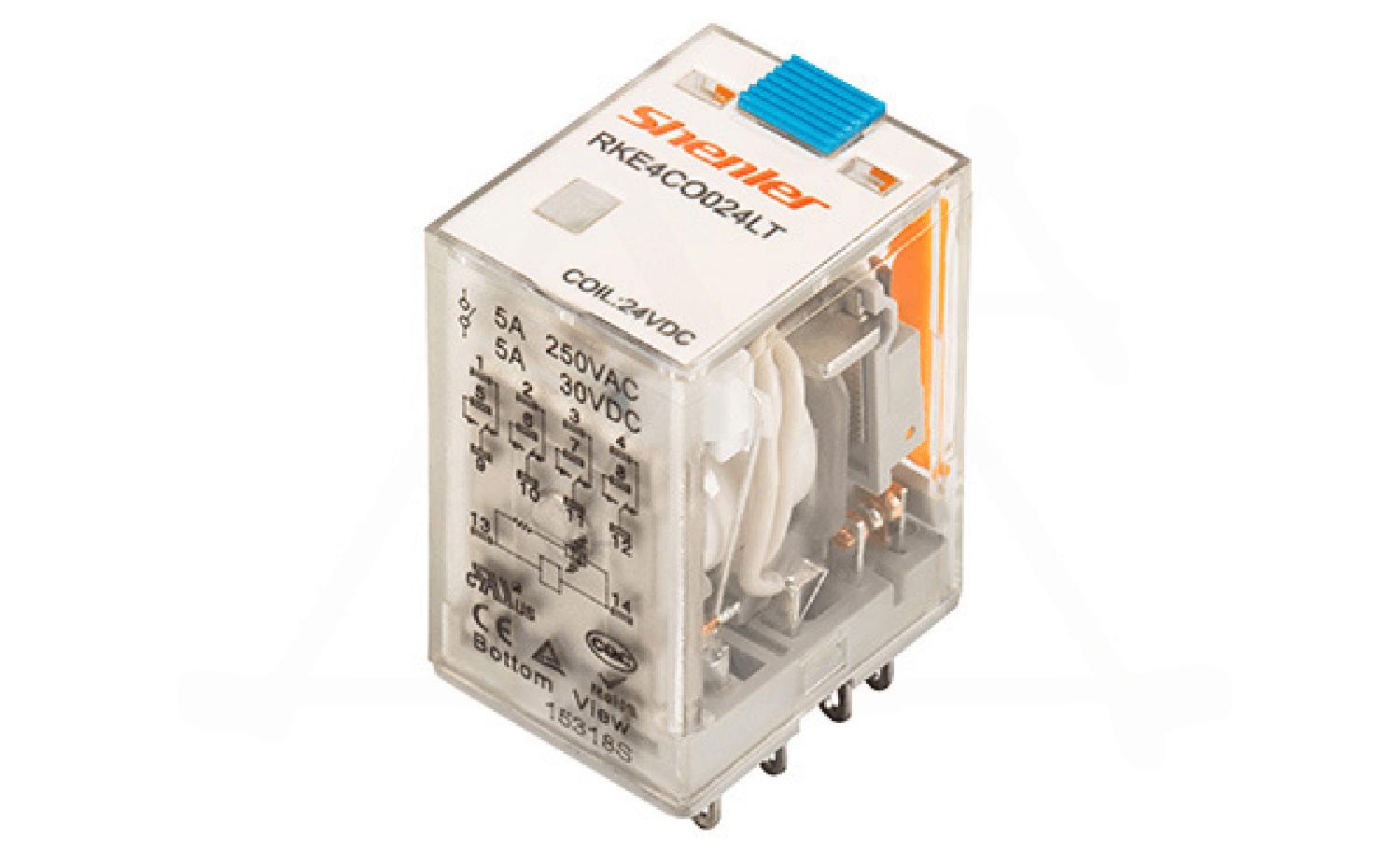 Реле RKE4CO524LT, 4CO, 5A(250VAC/30VDC), 24VAC, мех. индикация, тест-кнопка с блокировкой, LED