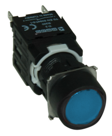 Кнопка нажимная, возвратная, круглая, синяя (1НО)