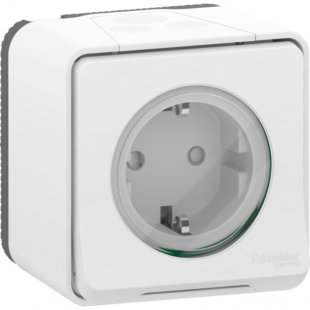 MUREVA S РОЗЕТКА В СБОРЕ О/У с зазем.конт., защ.штор., винт.клеммы, БЕЛЫЙ, IP55