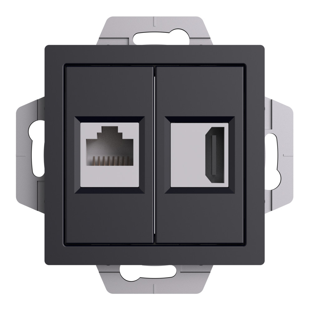 ATLASDESIGN РОЗЕТКА двойная HDMI+RJ45, кат. 5е, механизм, КАРБОН