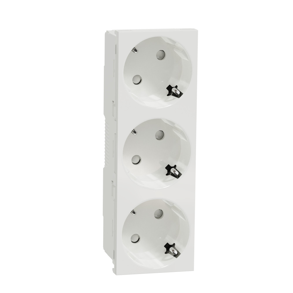 Unica Modular Розетка 3х(2К+З) 45гр, шторки, безвинтовые клеммы БЕЛАЯ