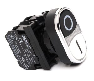 Кнопка сдвоенная с увеличенными линзами (1НО+1НЗ), чёрный + белый цвет, серия B (250В AC, 4А), IP50