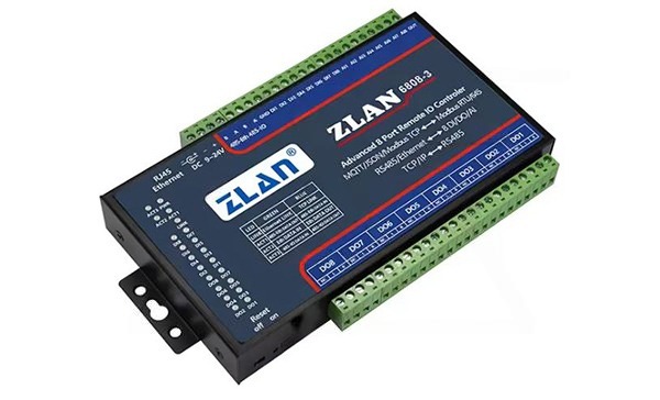 Станция удаленного ввода/вывода ZLAN6808-3-EU, 8DI, 8RO, 8AI (4..20MA), RS-485 (Modbus RTU), Ethernet (Modbus TCP), 24VDC, EU, DIN35