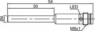 LANBAO LR04QAF15DNOY-E1 индуктивный датчик ?4х54мм NPN NO Sn=1,5мм разъем M8
