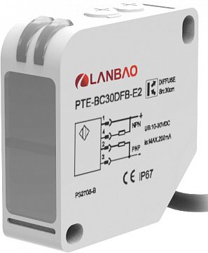 LANBAO PTE-PM5SK оптический датчик 50x50x18мм 24-240 AC/DC Реле Sn=5м (R-тип) кабель 2м