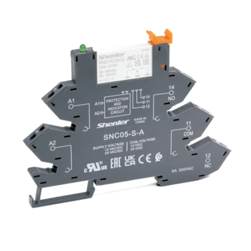 Реле интерфейсное RNC1CO012 с колодкой SNC05-S-A, пружинный зажим, 1CO, 6A(250VAC), 12VAC/DC, LED, W=6.2mm