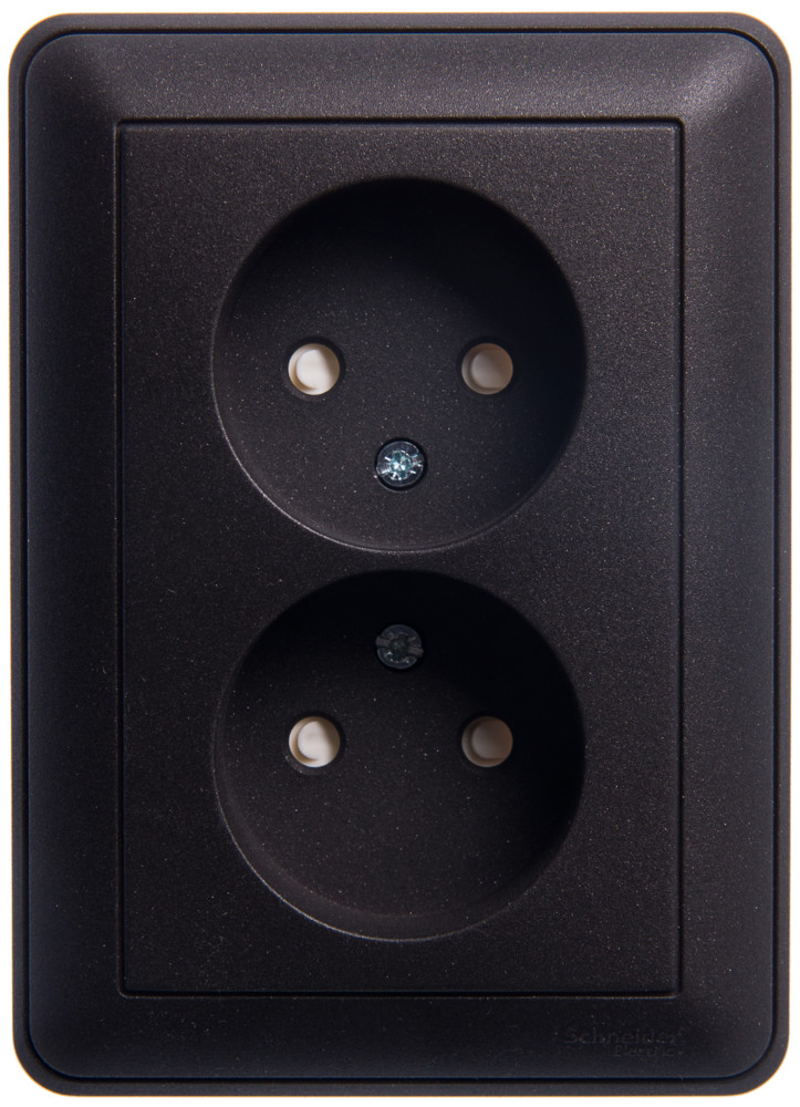 W59 РОЗЕТКА двойная без заземления со шторками, 16А, в сборе, ЧЕРНЫЙ БАРХАТ