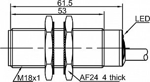 LANBAO LR18XCF05SBC индуктивный датчик М18х61,5мм 2-х проводной AC/DC NC Sn=5мм кабель 2м