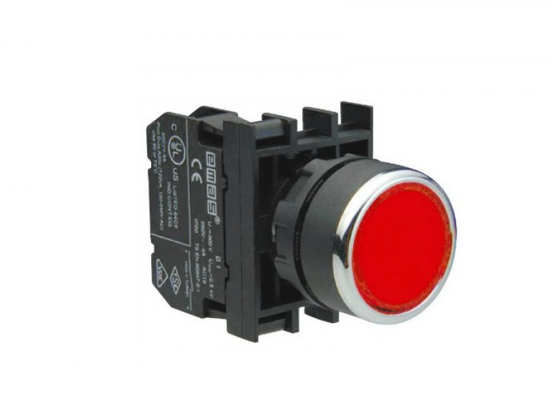 Кнопка (1НО+1НО), красный цвет, серия B (250В AC, 4А), IP50 B101DK
