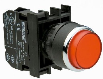 Кнопка выступающая (1НО), красный цвет, серия B (250В AC, 4А), IP50