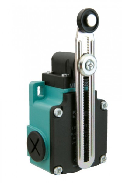 Концевой выключатель, привод реверсивный пластиковый ролик 18мм с угловым действием, регулируемый (1НЗ+1НО, мгновенное сраб.), серия L2, алюминиевый корпус (240В AC, 3А), IP65