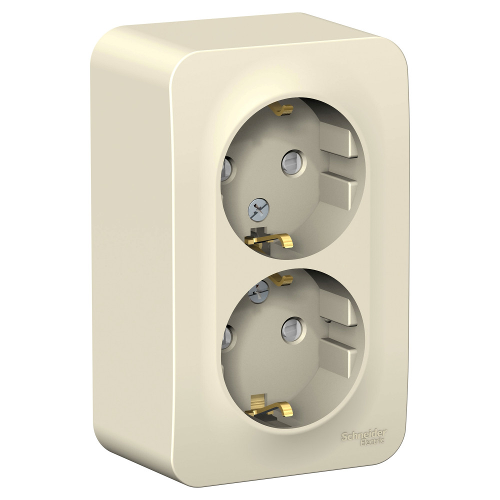 BLANCA О/У РОЗЕТКА двойная с заземлением со шторками, ИЗОЛ.ПЛ., 16А, 250В, МОЛОЧНЫЙ
