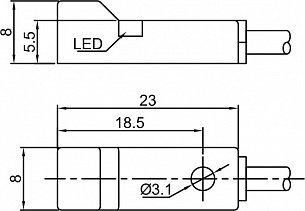 LANBAO LE09SN25DNO индуктивный датчик 8x8x23мм NPN NO 2,5мм кабель 2м