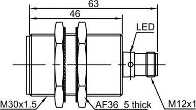 LANBAO LR30XBF10DNOW1-E2 индуктивный датчик M30х63мм NPN NO Sn=10мм разъем M12