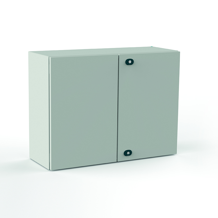 Щит ECOR моноблочный 1200x1200x300мм (ВхШхГ) навесной с монтажной панелью, 2 глухие двери, ригельный замок, 2 пластины кабельного ввода, RAL7035, IP55