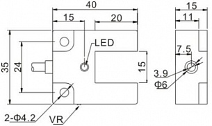 LANBAO PU15-TDPO вилочный оптический датчик 15мм PNP NO кабель 2м