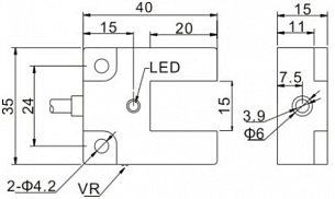LANBAO PU15-TDPO вилочный оптический датчик 15мм PNP NO кабель 2м