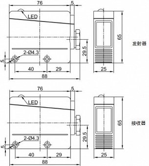 LANBAO PTL-TM40DPRT3-D Оптический датчик 40 м, инфракрасный свет светодиод (880нм), PNP, NO+NC, 10…30 DC, PC+ABS, прямоугольный, клеммы, IP67