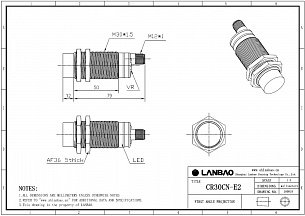LANBAO CR30CN15DPO-E2 Емкостный датчик 15 мм, 10…30 DC, PNP, NO, незаподлицо, никелированная латунь, разъем M12, M30, IP67