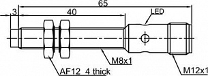 LANBAO LR08BN02DLO-E2 Индуктивный датчик М8х68мм 2х проводный NO Sn=2мм разъём М12