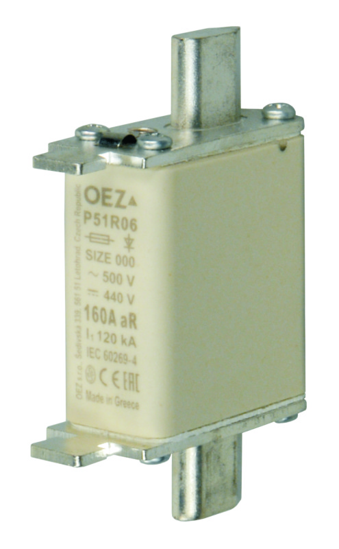 Плавкая вставка для защиты полупроводников P51R06 50A gR Un AC 690 V / DC 440 V, размер 000, gR - характеристика для защиты полупроводников, ножевое исполнение, без Cd/Pb