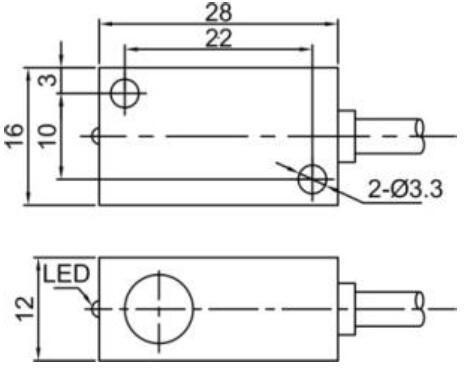 LANBAO LE16SN04DNO индуктивный датчик 16x12x28мм NPN NO 4мм кабель 2м