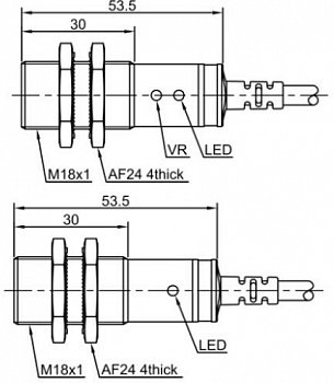 LANBAO PR18-BC10DNR оптический датчик M18 NPN NO+NC Sn=100мм (D-тип) кабель 2м