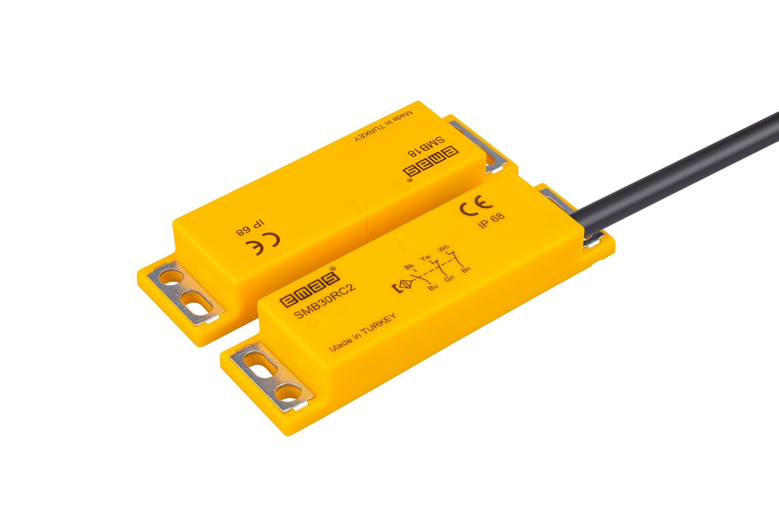 Магнитный дверной выключатель, пластиковый правый выход 2NC+1NO S=8мм 2м кабель78 мм