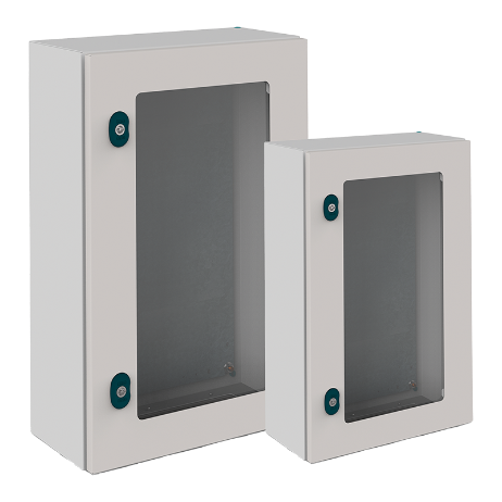 Щит ECOR моноблочный 1200x600x300мм (ВхШхГ) навесной с монтажной панелью, 1 прозрачная дверь, ригельный замок, 1 пластина кабельного ввода, RAL7035, I