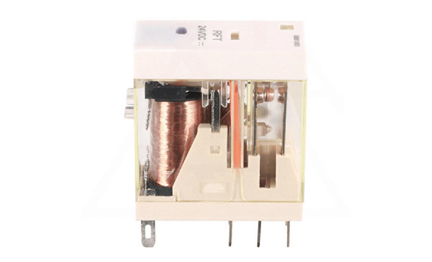 Реле RFT2CO024LT, 2CO, 8A(250VAC/30VDC), 24VDC, мех. индикация, тест-кнопка с блокировкой, LED