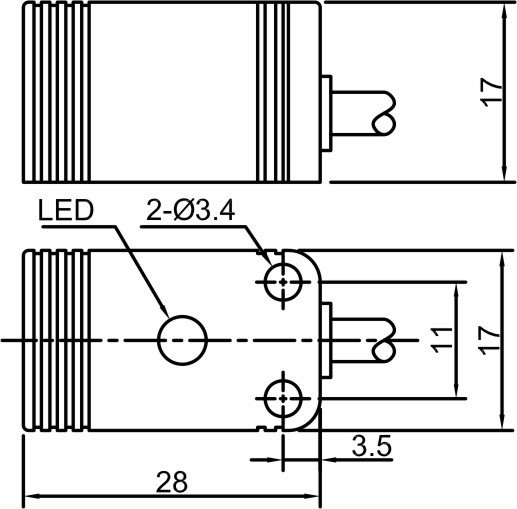 LANBAO LE17SN08DPO индуктивный датчик 17x17x28мм PNP NO 8мм кабель 2м