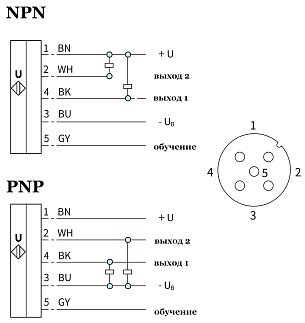 LANBAO UR18-CM1D2NB-E5 Ультразвуковой датчик 60-1000 мм, 9-30 DC, 2 NPN, NO/NC, никелированная латунь, разъем M12 5-pin