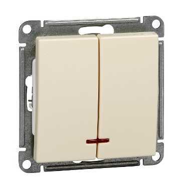 W59 2-клавишный ВЫКЛЮЧАТЕЛЬ с подсветкой, сх.5а, 10АХ, механизм, СЛОНОВАЯ КОСТЬ