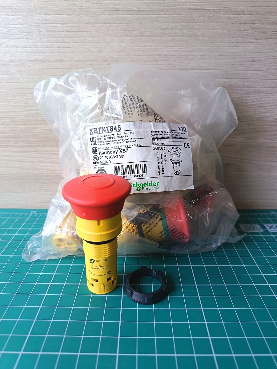 КНОПКА АВАРИЙНОГО ОСТ., ТРИГГ. ДЕЙ-Я , тяни-толкай с фиксацией 1НО+1НЗ, красная Schneider Electric XB7NT845