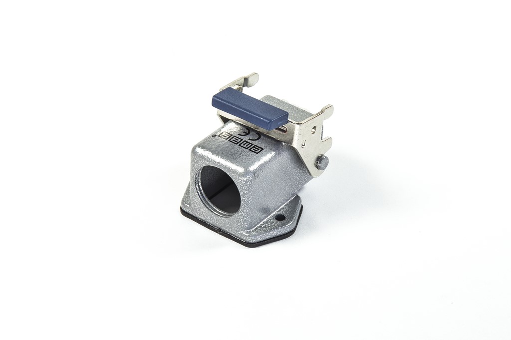 Угловой кожух с гнезом металлический, 5 полюсов, 10A, нижний + боковой ввод (PG 11), фиксаторы металл, IP65 EBM05PE56