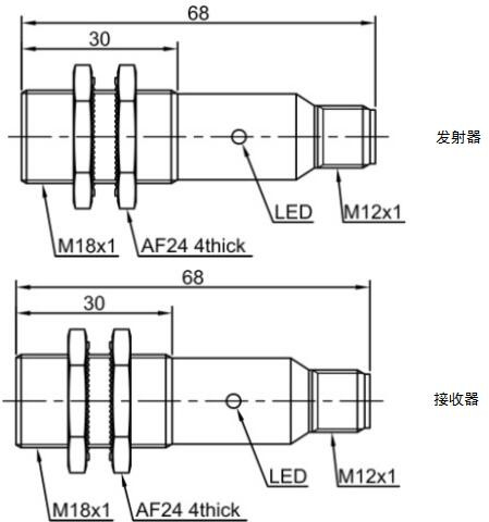 LANBAO PR18-TM10DPR-E2 оптический датчик М18 PNP NO/NC Sn=10м (T-тип) разъем M12 /приемник