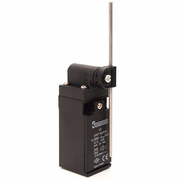 Концевой выключатель, привод жёсткий стержень из волокна (1НЗ+1НО, мгновенное сраб.), серия L3, пластиковый корпус (240В AC, 3А), IP65