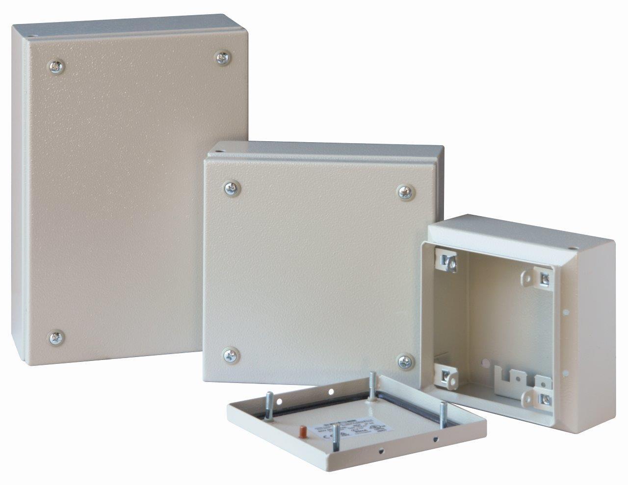 Коробка распределительная 200x300x80 (ВxШxГ) винтовое крепление крышки, сталь 1,2мм, RAL7035, IP66