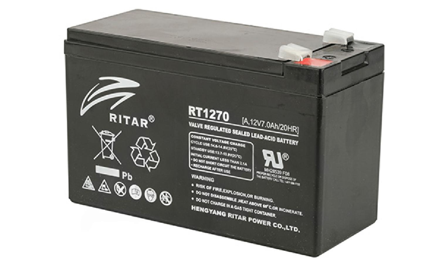 Батарея аккумуляторная Ritar RT1270A, F2, 12V/7Ah, 94(100)x151x65 HxLxW, 1.9kg, 6-8 лет