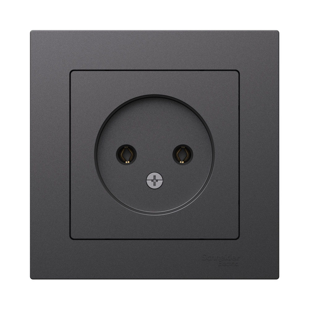 ATLASDESIGN РОЗЕТКА без заземления без шторок, 16А, в сборе, БАЗАЛЬТ